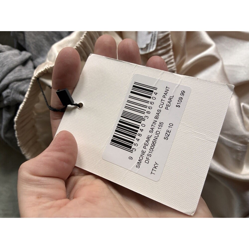 NWT DISSH Simone Satin Bias Pant 10 Pearl Cream White Pull-On Shiny NEW - Picture 8 of 8